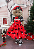 Santa Scottie - dress, hat, socks & saddle shoes for Little Darling Doll or other 33cm BJD