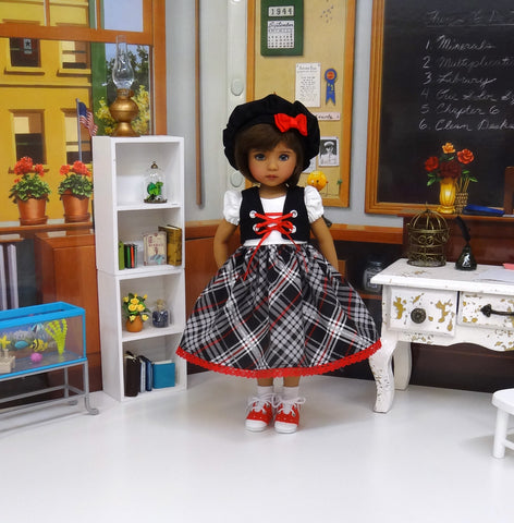 School Girl Plaid - dress, vest, beret, socks & shoes for Little Darling Doll or 33cm BJD