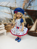Sea Worthy - dress, beret, tights & shoes for Little Darling Doll or 33cm BJD
