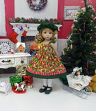 Seasonal Holly - dress, hat, tights & shoes for Little Darling Doll or 33cm BJD
