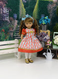 September Floral - dress, tights & shoes for Little Darling Doll or 33cm BJD
