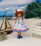 Set Sail - dress, sailor hat, socks & shoes for Little Darling Doll or 33cm BJD