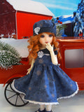 Snowflakes at Midnight - dress, beret, tights & shoes for Little Darling Doll or 33cm BJD