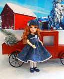 Snowflakes at Midnight - dress, beret, tights & shoes for Little Darling Doll or 33cm BJD
