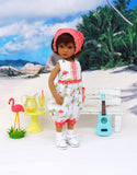 Southern Flamingo - romper, kerchief, socks & shoes for Little Darling Doll