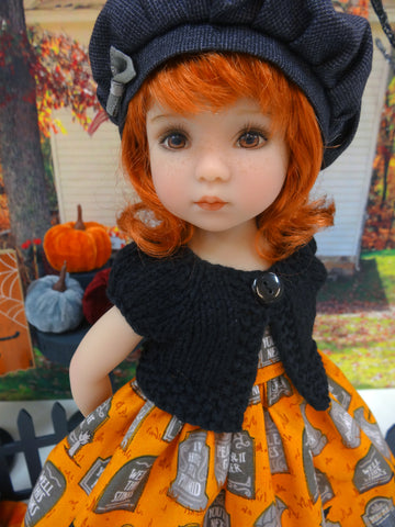 Spooky Graveyard - dress, sweater, hat, tights & shoes for Little Darling Doll or 33cm BJD