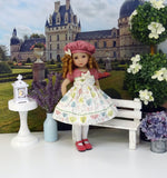 Spring Garden - dress, hat, tights & shoes for Little Darling Doll or 33cm BJD