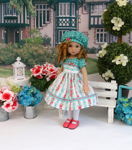 Spring Gingham - dress, hat, tights & shoes for Little Darling Doll or 33cm BJD