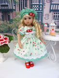 Spring Strawberries - dress, hat, tights & shoes for Little Darling Doll or 33cm BJD