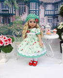 Spring Strawberries - dress, hat, tights & shoes for Little Darling Doll or 33cm BJD