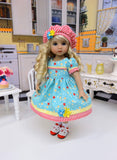 Strawberry Garden - dress, hat, socks & shoes for Little Darling Doll or 33cm BJD