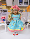 Strawberry Garden - dress, hat, socks & shoes for Little Darling Doll or 33cm BJD