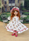 Strawberry Lane - dress, hat, tights & shoes for Little Darling Doll or other 33cm BJD