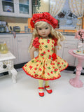 Strawberry Lemonade - dress, beret, tights & shoes for Little Darling Doll or other 33cm BJD