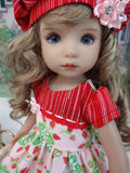 Strawberry Parfait - dress, hat, tights & shoes for Little Darling Doll or 33cm BJD