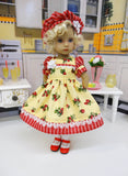 Strawberry Patch - dress, hat, tights & shoes for Little Darling Doll or 33cm BJD