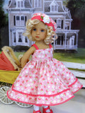 Strawberry Spritzer - dress, hat, tights & shoes for Little Darling Doll