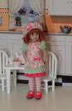 Strawberry Tart - dress, beret, tights & shoes for Little Darling Doll