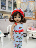 Strawberry Treat - romper, hat, socks & saddle shoes for Little Darling Doll or 33cm BJD