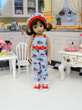 Strawberry Treat - romper, hat, socks & saddle shoes for Little Darling Doll or 33cm BJD