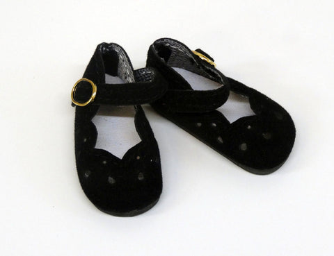 Scallop Mary Jane Shoes - Suede Black