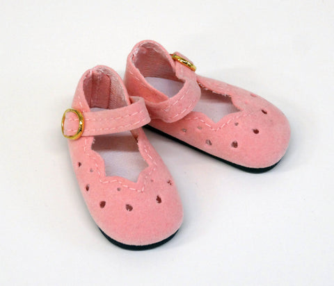 Scallop Mary Jane Shoes - Suede Pink