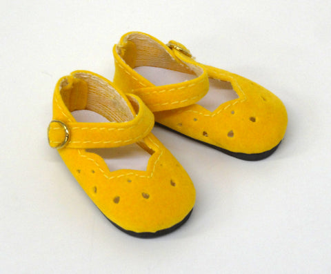 Scallop Mary Jane Shoes - Suede Golden Yellow