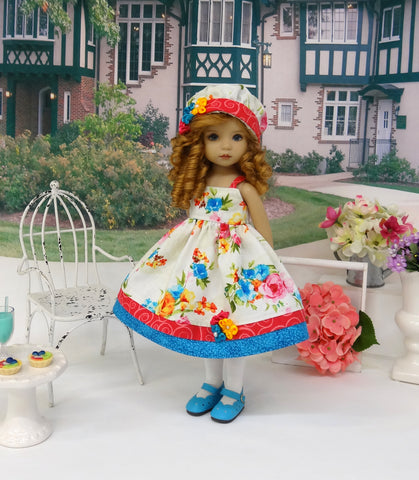 Summer Bouquet - dress, hat, tights & shoes for Little Darling Doll or 33cm BJD