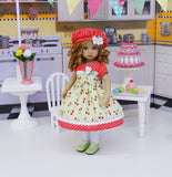 Summer Cherry - dress, hat, tights & shoes for Little Darling Doll or 33cm BJD