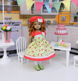 Summer Cherry - dress, hat, tights & shoes for Little Darling Doll or 33cm BJD