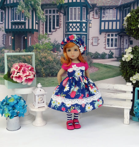 Summer Zinnia - dress, hat, tights & shoes for Little Darling Doll or 33cm BJD