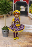Sunflower Plaid - dress, hat, tights & shoes for Little Darling Doll or 33cm BJD