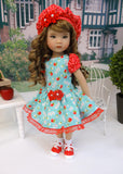 Sunny Day Orchards - dress, beret, socks & shoes for Little Darling Doll or other 33cm BJD