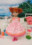 Sunny Flamingo - dress, tights & shoes for Little Darling Doll or 33cm BJD