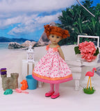 Sunny Flamingo - dress, tights & shoes for Little Darling Doll or 33cm BJD