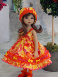 Sunshine Paisley - dress, hat, tights & shoes for Little Darling Doll