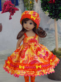 Sunshine Paisley - dress, hat, tights & shoes for Little Darling Doll