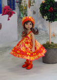 Sunshine Paisley - dress, hat, tights & shoes for Little Darling Doll