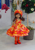Sunshine Paisley - dress, hat, tights & shoes for Little Darling Doll