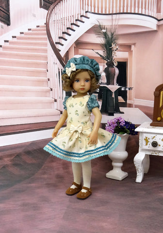 Teal Rosebud - dress, beret, tights & shoes for Little Darling Doll or other 33cm BJD