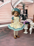 Teal Rosebud - dress, beret, tights & shoes for Little Darling Doll or other 33cm BJD