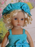 Terrific in Turquoise - babydoll top, beret, leggings & shoes for Little Darling Doll