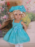 Terrific in Turquoise - babydoll top, beret, leggings & shoes for Little Darling Doll