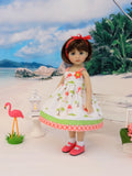 Tiny Flamingo - dress, socks & shoes for Little Darling Doll or 33cm BJD