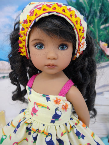 Toucan Treasure - dress, kerchief & sandals for Little Darling Doll or 33cm BJD