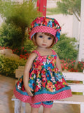 Tropic Bouquet - babydoll top, bloomers, hat & sandals for Little Darling Doll