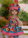 Tropic Bouquet - babydoll top, bloomers, hat & sandals for Little Darling Doll