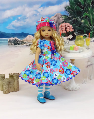 Tropic Hibiscus - dress, hat, tights & shoes for Little Darling Doll or other 33cm BJD