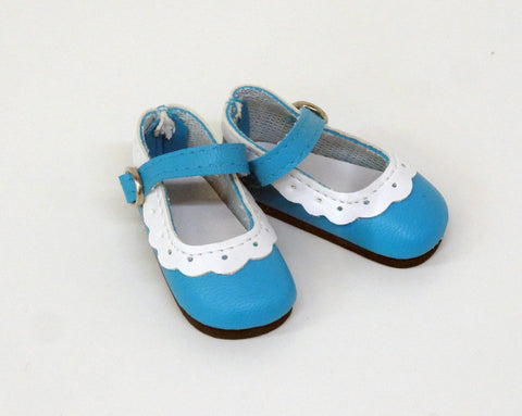 Eyelet Mary Jane Shoes - Turquoise & White