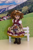 Tyrol Valley - dirndl ensemble with tights & boots for Little Darling Doll or 33cm BJD